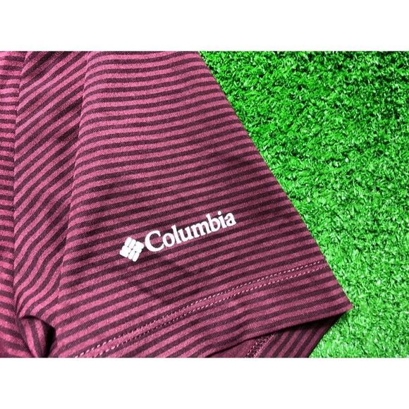 Columbia A&M Mens Maroon Striped Short Sleeve Polo Shirt Size Medium - Picture 3 of 10